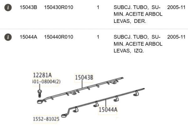 Tubos engrase culata Lexus IS250 2007 2.0 Diesel 177 CV - Imagen 3
